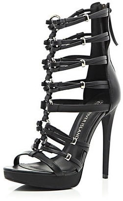 River Island Womens Black leather caged strappy heels