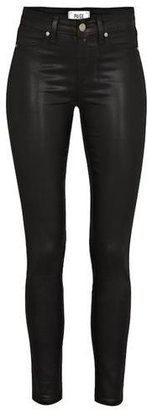 Paige Hoxton High Rise Skinny in Black Coated Silk