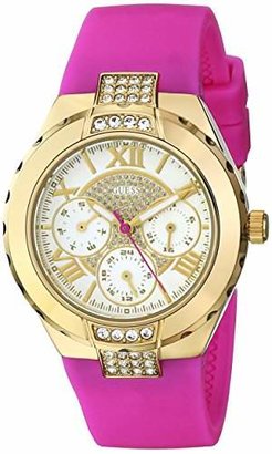 GUESS Women's U0327L2 Gold-Tone Watch with Pink Silicone Strap