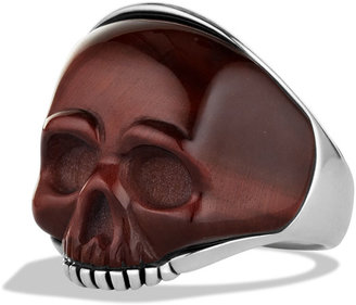 David Yurman Waves Carved Skull Ring with Red Tiger's Eye