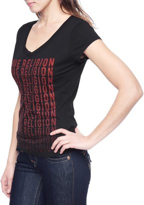 True Religion Hand Picked TR Fade Away Rounded V-neck Womens T-shirt