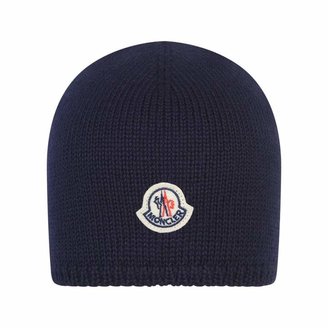 Moncler MonclerNavy Blue Wool Knit Baby Hat