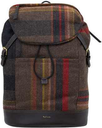 Paul Smith Grey and Red Check Wool Backpack