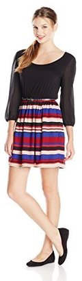 My Michelle Juniors 3/4 Sleeve Blouson Dress with Chevron Skirt