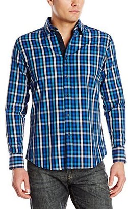 Stacy Adams Men's Long Sleeve Plaid Bluish Shirt