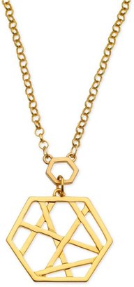 T Tahari Gold-Tone Lattice Pendant Necklace