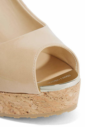 Jimmy Choo Prova 120 Patent-leather Slingback Wedge Sandals - Neutral