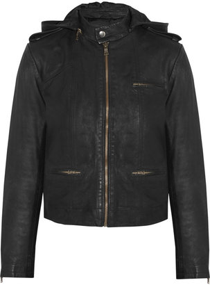 Alice + Olivia Graham hooded distressed leather jacket