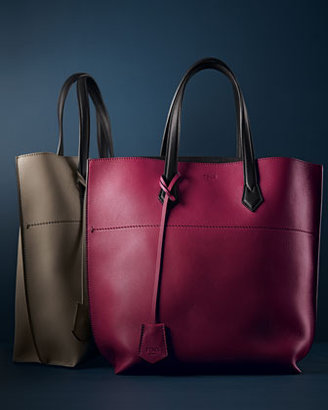 Fendi Leather Shopping Tote Bag, Gray/Black
