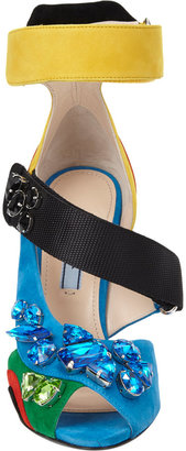 Prada Jeweled Asymmetrical Ankle-Strap Sandals