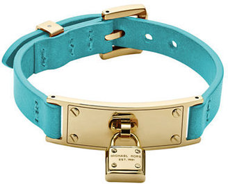 Michael Kors Gold-Tone & Turquoise Leather Bracelet with Padlock Charm