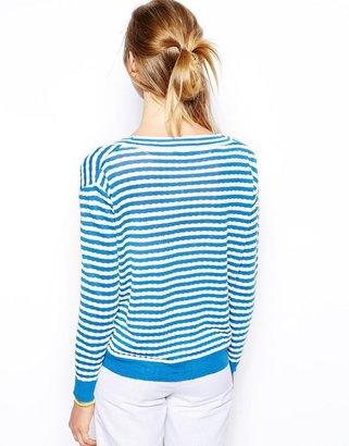 Le Mont St Michel Linen Striped Cardigan With Front Pockets
