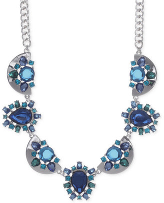 Nine West Silver-Tone Blue Crystal Frontal Necklace