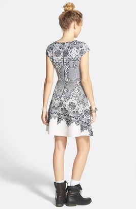 Leola Couture Printed Lace Textured Knit Skater Dress (Juniors)