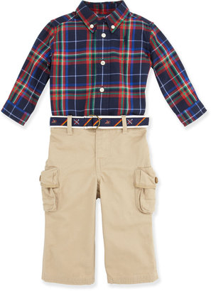 Ralph Lauren Childrenswear Plaid Shirt & Cargo Pants Set, 9-24 Months