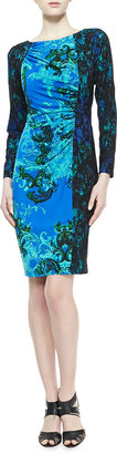 David Meister Long-Sleeve Contrast Print Dress, Turquoise/Black