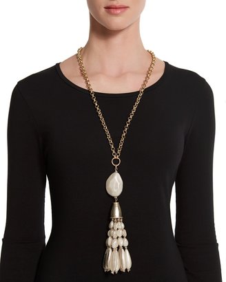 Chico's Neutral Beaded Tassel Necklace