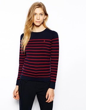 Jaeger Boutique by Knitted Sweater with Anchor Embroidery - Navy
