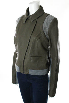 Thakoon NWT Taupe Leather Gray Wool Trim Zip Up Jacket Sz 12 $2290