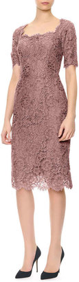 Dolce & Gabbana Short-Sleeve Lace Square-Neck Dress