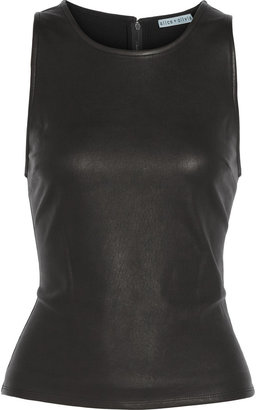 Alice + Olivia Mikey stretch-leather and stretch-crepe top