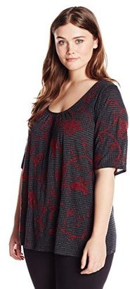Lucky Brand Women's Plus-Size Houndstooth Embroidered Top