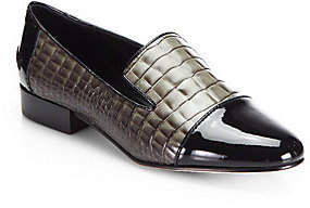 Elie Tahari Bianca Crocodile-Embossed Leather & Patent Smoking Slippers