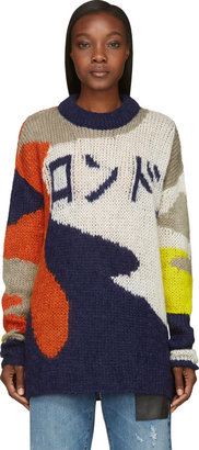 McQ Navy Mohair Patchwork Sweater