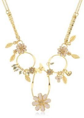 Pilgrim Gold enamel flower and hoop drop necklace