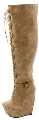 Charlotte Russe Lace-Up Wedge Over-the-Knee Boots