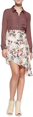Haute Hippie Asymmetric-Hem Floral Skirt