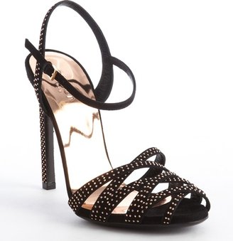 Gucci black suede rose gold studded heel sandals