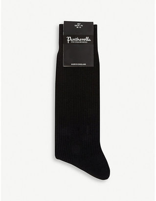 Pantherella Men's Black Short Wool-Blend Ribbed Socks, Size: 12