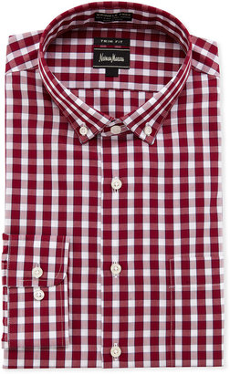 Neiman Marcus Trim-Fit Dress Shirt, Red Check