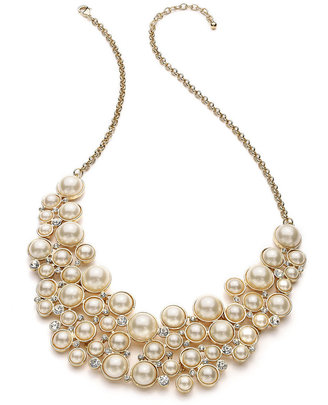 Charter Club Gold-Tone Glass Pearl Bib Necklace