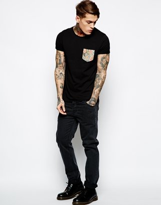 ASOS T-Shirt With Baroque Print Contrast Pocket