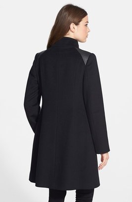 Cinzia Rocca Leather Trim Stand Collar Wool Coat