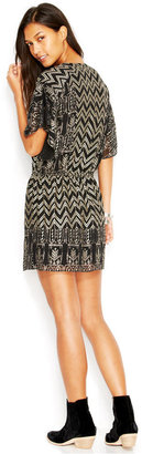 Free People Love Your Chaos Flutter-Sleeve Metallic-Print Dress