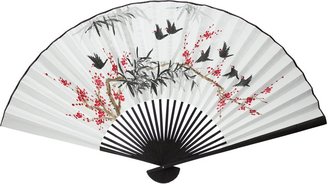 Oriental Furniture Unique Asian Art, Decor and Gifts, 35-Inch Japanese White Painted Wall Fan, Red Flowers and Birds No.1