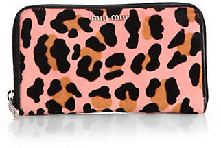 Miu Miu Cavallino Leopard-Print Calf Hair Wallet