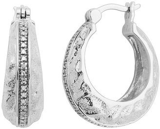 Sterling Silver Diamond Accent Textured Hoop Earrings