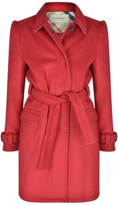 Burberry Girls Red Wool Coat With Belt