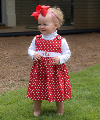 Princess Linens Red Polka Dot Monogram Jumper - Infant, Toddler & Girls