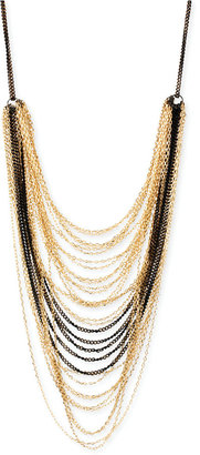 Steve Madden Gold-Tone and Black Multi Chain Frontal Necklace