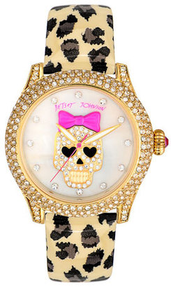Betsey Johnson Skull Dial Leather Strap Watch, 40mm