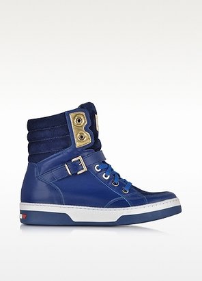 Moschino Love Blue Leather and Suede High Top Sneaker
