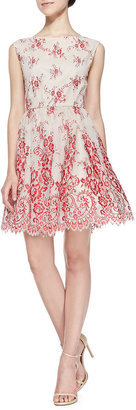 Alice + Olivia Fila Lace-Overlay Full-Skirt Dress