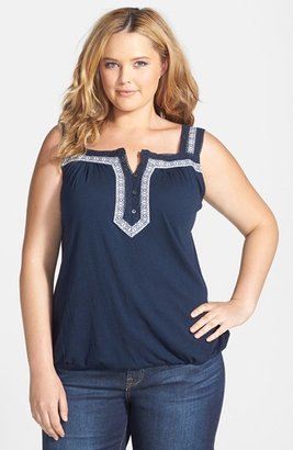Lucky Brand 'Galena' Embroidered Lace Trim Tank (Plus Size)