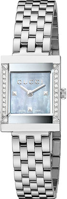 Gucci YA128404 G-Frame Collection grey mother-of-pearl and stainless steel watch