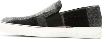 Lanvin Grey Felted Plaid Slip-On Shoes
